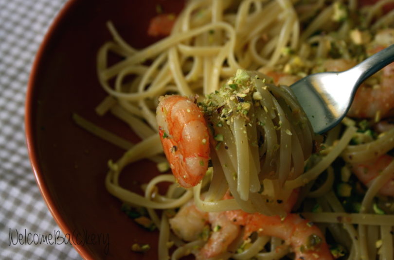 Linguine con mazzancolle e pistacchi