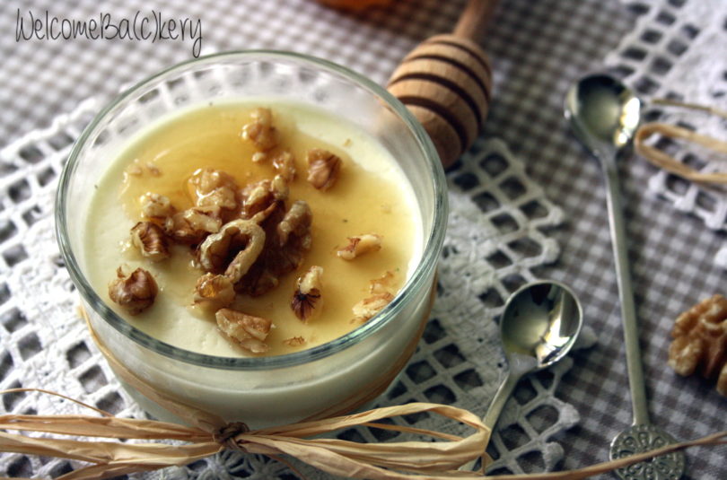 Parmesan panna cotta, with honey and walnuts