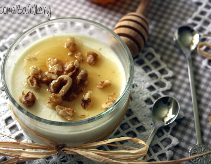 Parmesan panna cotta, with honey and walnuts