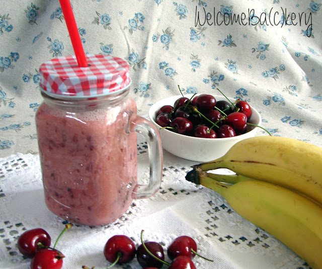 Cherries, banana and coconut water smoothie