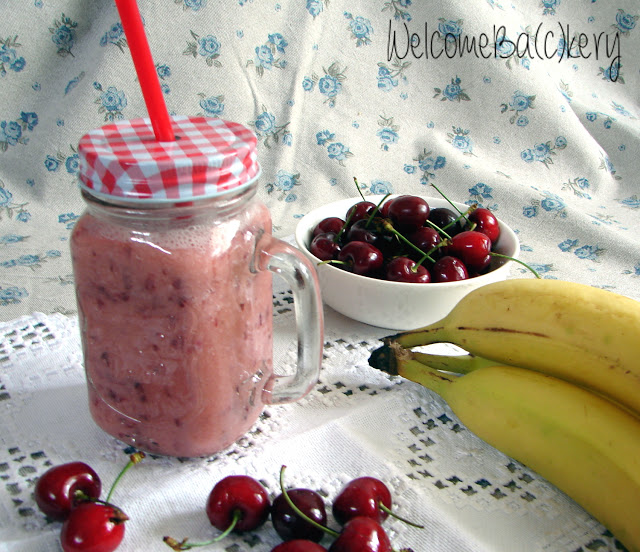 Cherries, banana and coconut water smoothie