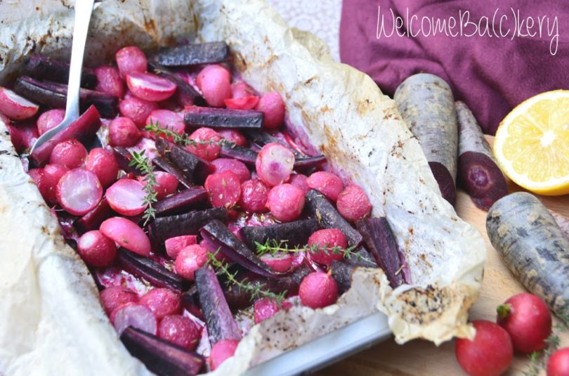 Ravanelli e carote viola al forno