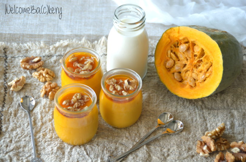 Pumpkin pudding, with maple syrup and walnuts