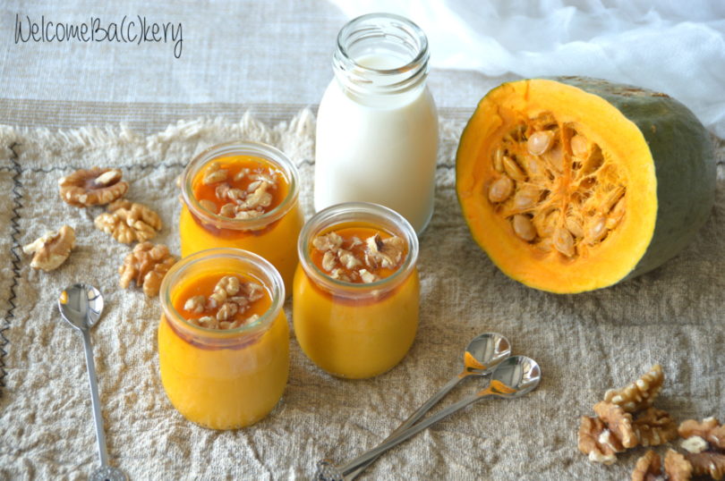 Pumpkin pudding, with maple syrup and walnuts