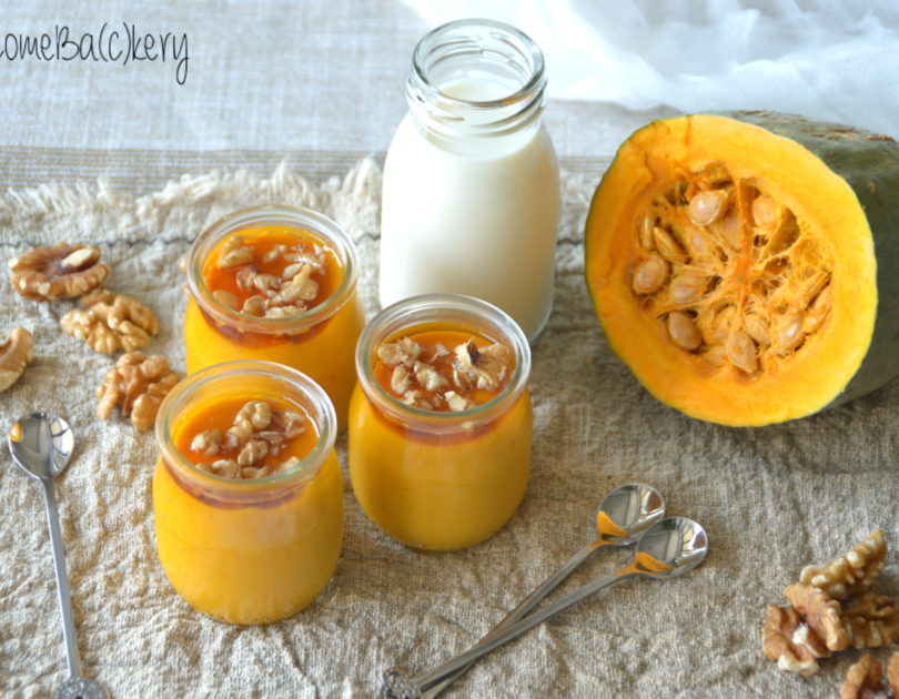 Pumpkin pudding, with maple syrup and walnuts